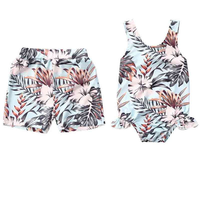 Summer / Floral Print Swimsuit - Bikini Piece Bodysuit