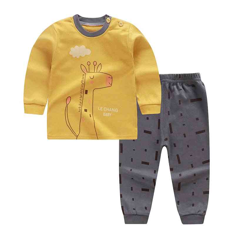 Autumn Spring Cartoon Print Baby Pajamas Sets Cotton Sleepwear Long Sleeve Tops+pants