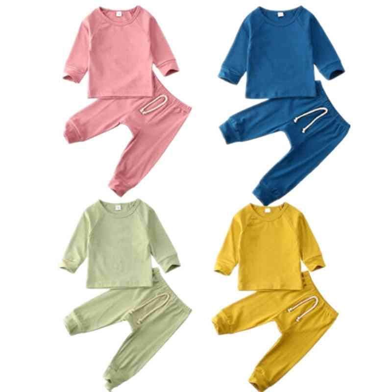 Infant Baby Boy Girl Clothes Sets Solid Pullover Tops T-shirt+long Pants Outfits Pajamas