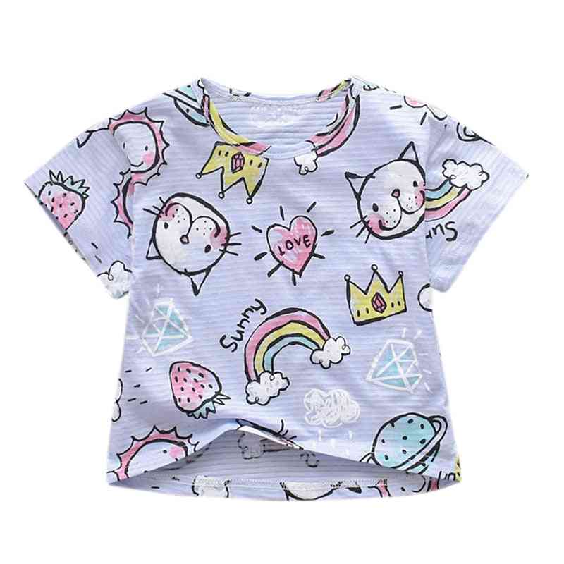 Barn baby kläder kort ärm rund hals t-shirt tecknade mönster barn andas flickor pojkar - vit / 80