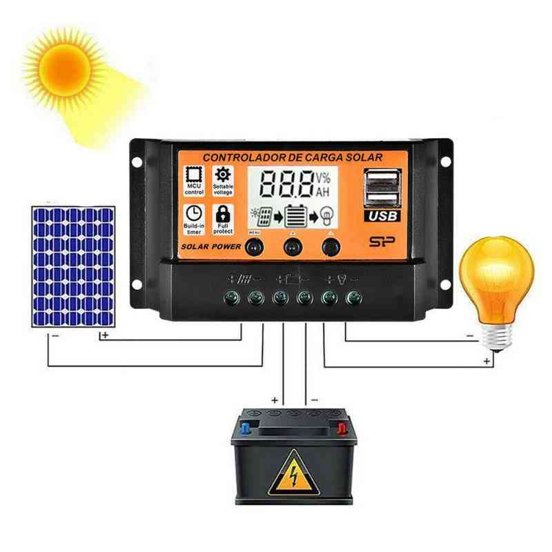 Auto solpaneler batteriopladningsregulator med LCD og dobbelt usb - pink / 10a
