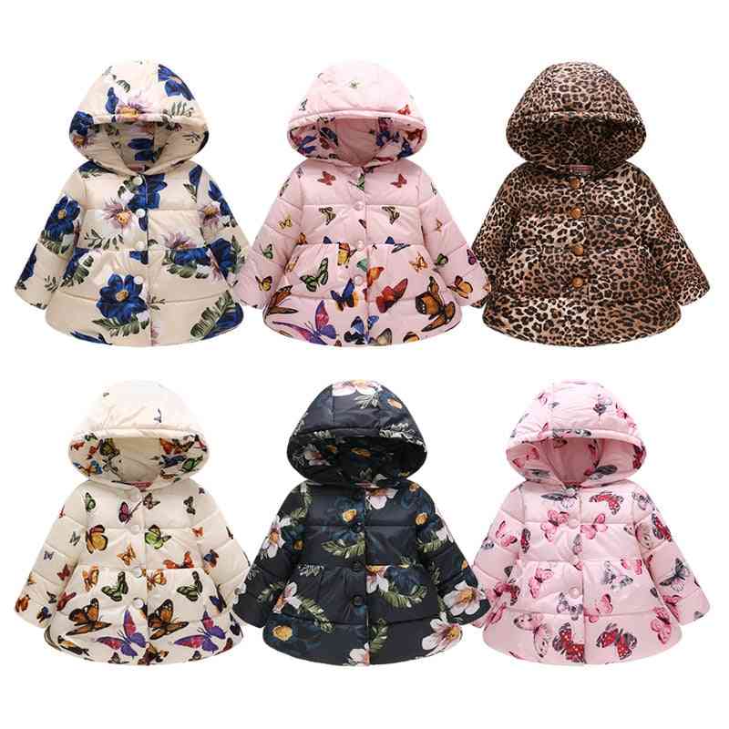 Baby flickor pojkar jackor kläder höst barn huva rockar vinter småbarn varm bomull blomma ytterkläder - som bilder-771 / 12m