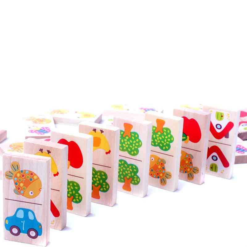 Wooden Domino Fruit Animal Puzzle, Cognitive Building Blocks Toy