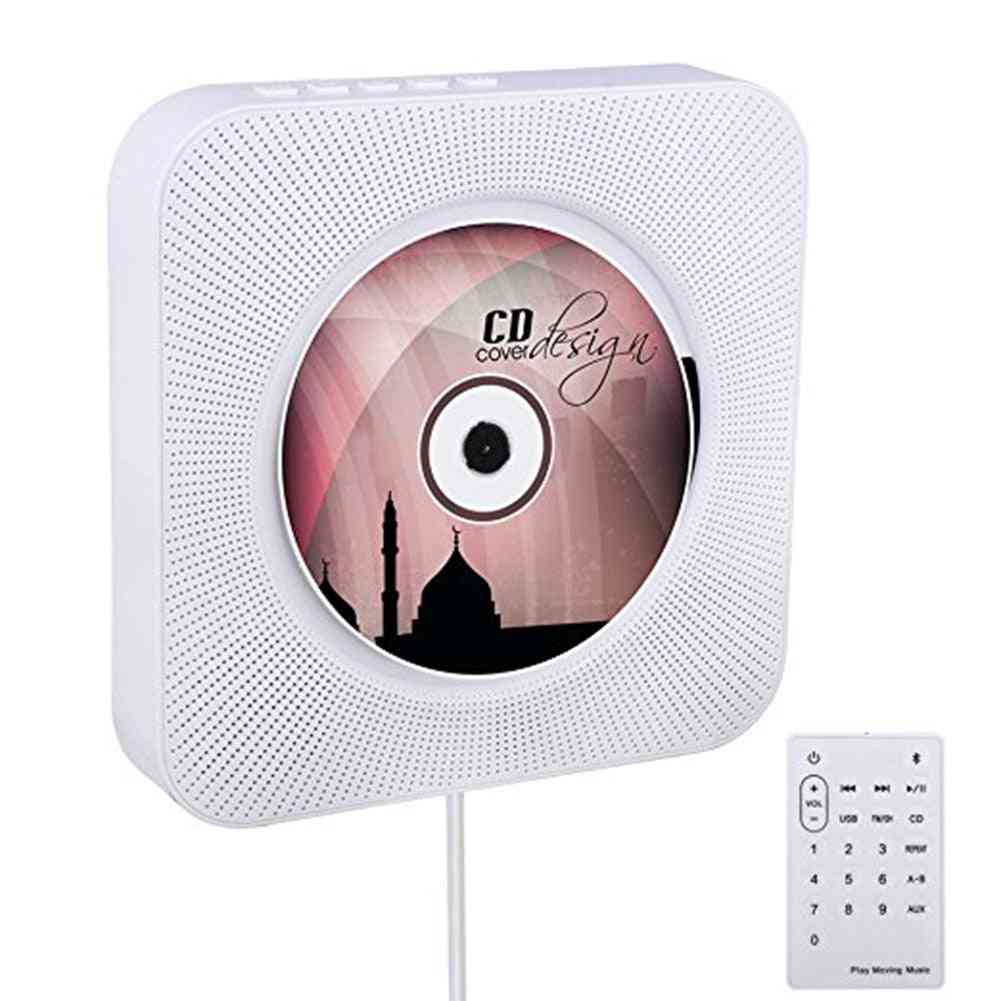 Lecteur CD à télécommande Bluetooth à montage mural, haut-parleur hifi radio FM avec prise USB 3,5 mm, prise 4 couleurs US / EU / UK - Noir