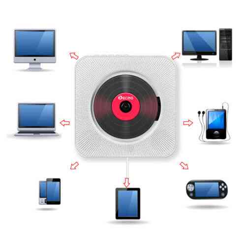 Wandmontage cd-speler surround sound fm-radio bluetooth usb mp3-schijf, muziekspeler afstandsbediening stereoluidspreker - zwart