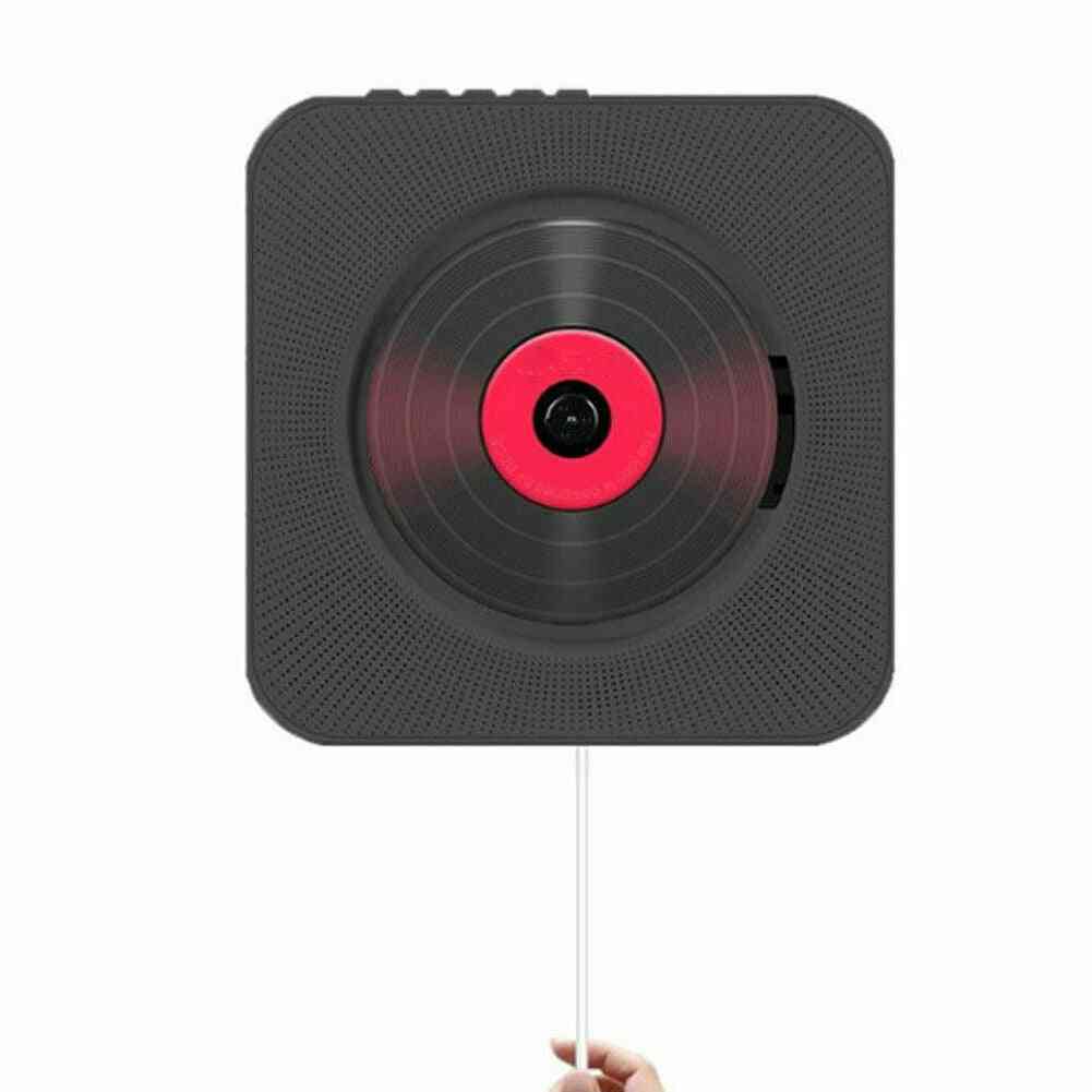 Wandmontage cd-speler surround sound fm-radio bluetooth usb mp3-schijf, muziekspeler afstandsbediening stereoluidspreker - zwart