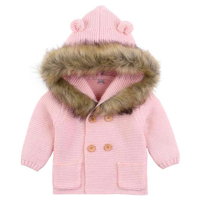 Kisfiúk / lányok téli meleg pulóverek, hosszú ujjú kapucnis kabát