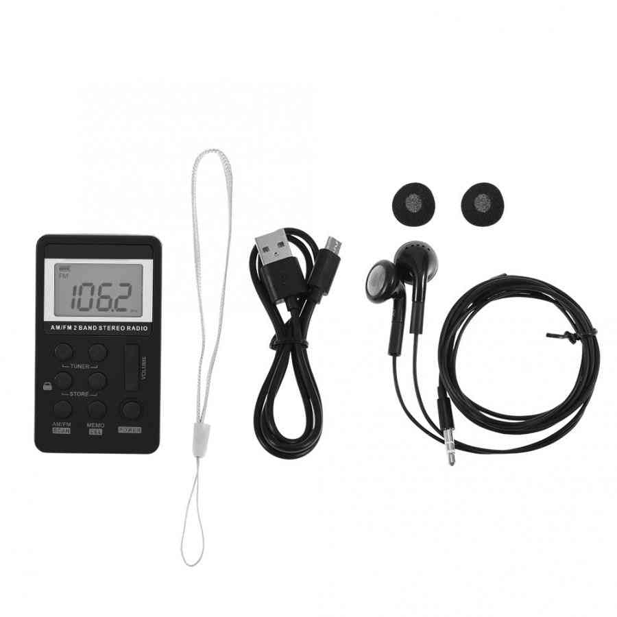 Pocket Radio Receiver With Lcd Display- Earphone & Rechargeable Battery