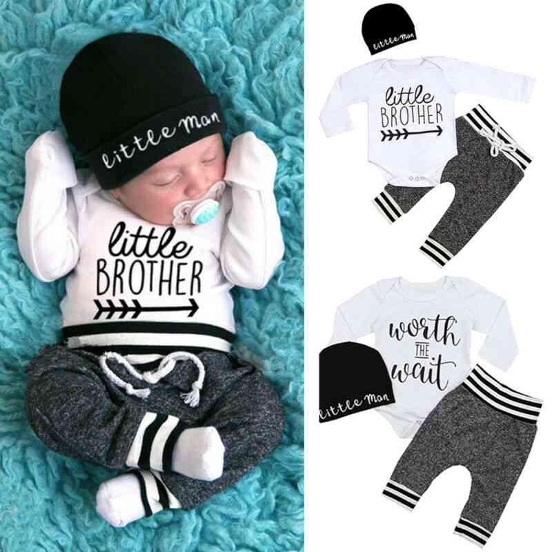 Newborn Baby Boy Clothes Long Sleeve Romper, Pant, Hats Outfit