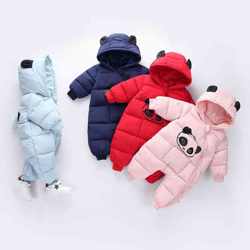 Cute Panda Design, Winter Hooded Rompers, Thick Warm Outfit For Newborn