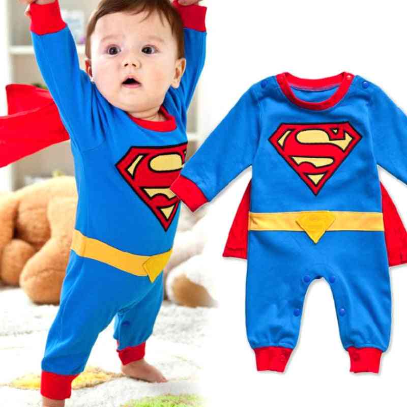 Pagliaccetto del neonato superman manica lunga con grembiule halloween costume natalizio regalo ragazzi primavera autunno abbigliamento - blu lungo / 3m