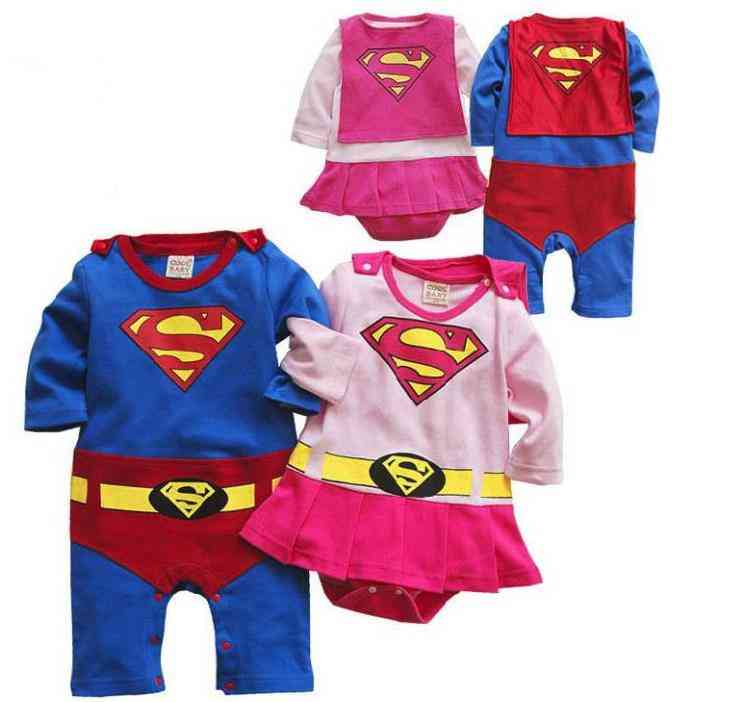 Baby Boy Romper Superman Long Sleeve With Smock Halloween Christmas Costume Spring Autumn Clothing