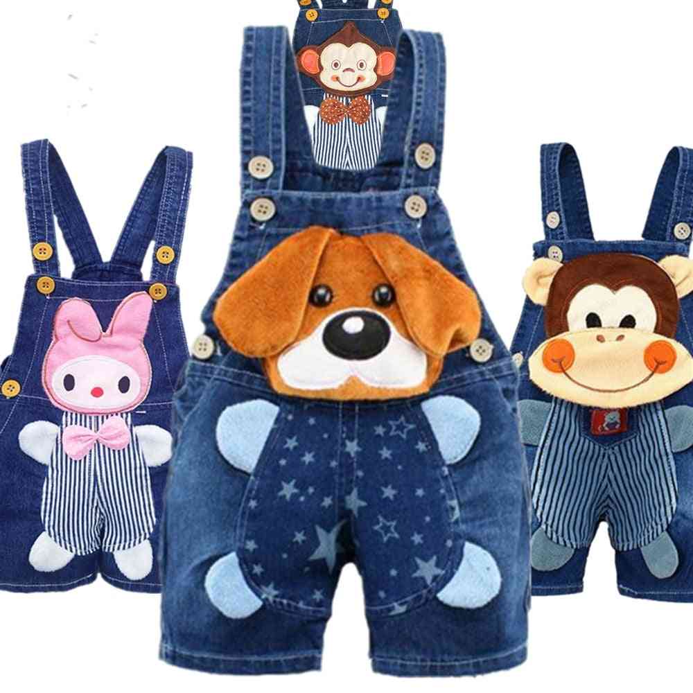 Roupas de bebê meninos meninas jeans macacão shorts criança infantil jeans macacão bonito dos desenhos animados calça bebe roupas de verão bib - dot dog / 6-12m