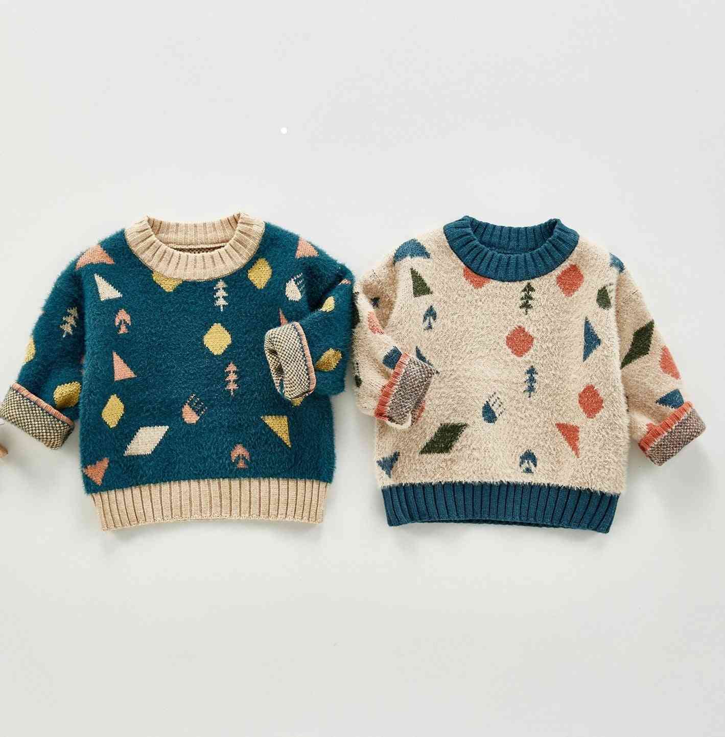 Winter Baby Soft Imitated Mink Wool Geometric Pattern Sweaters
