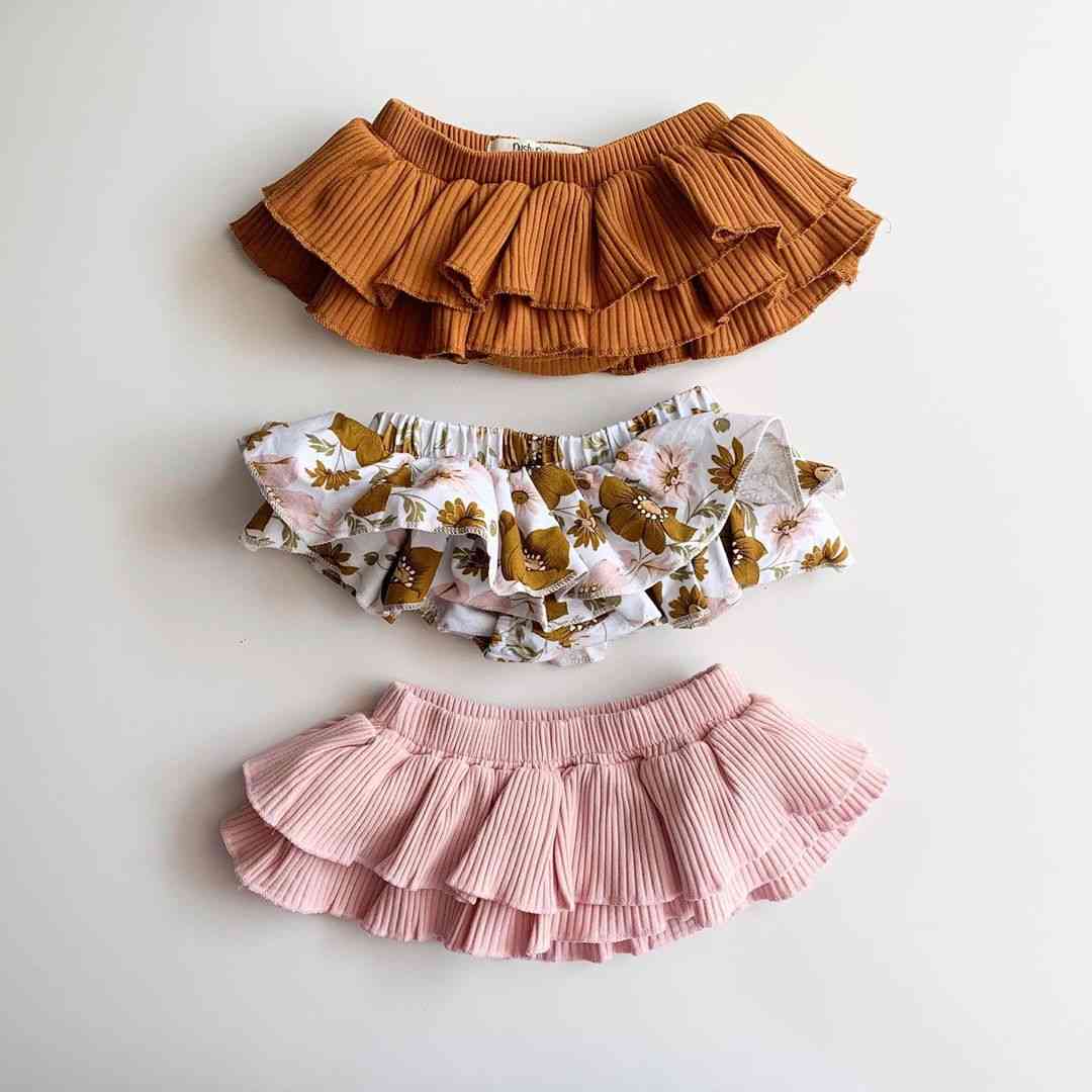 Novorozený květinový / pevný potisk - elastická sukně do pasu s kraťasy