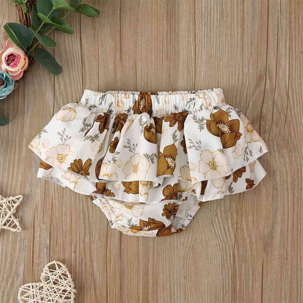 Newborn Floral/solid Print- Elastic Waist Skirt With Shorts