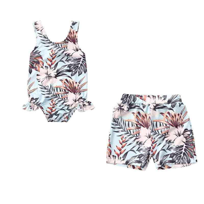 Ruffles Floral Print Swimwear/shorts For Kids