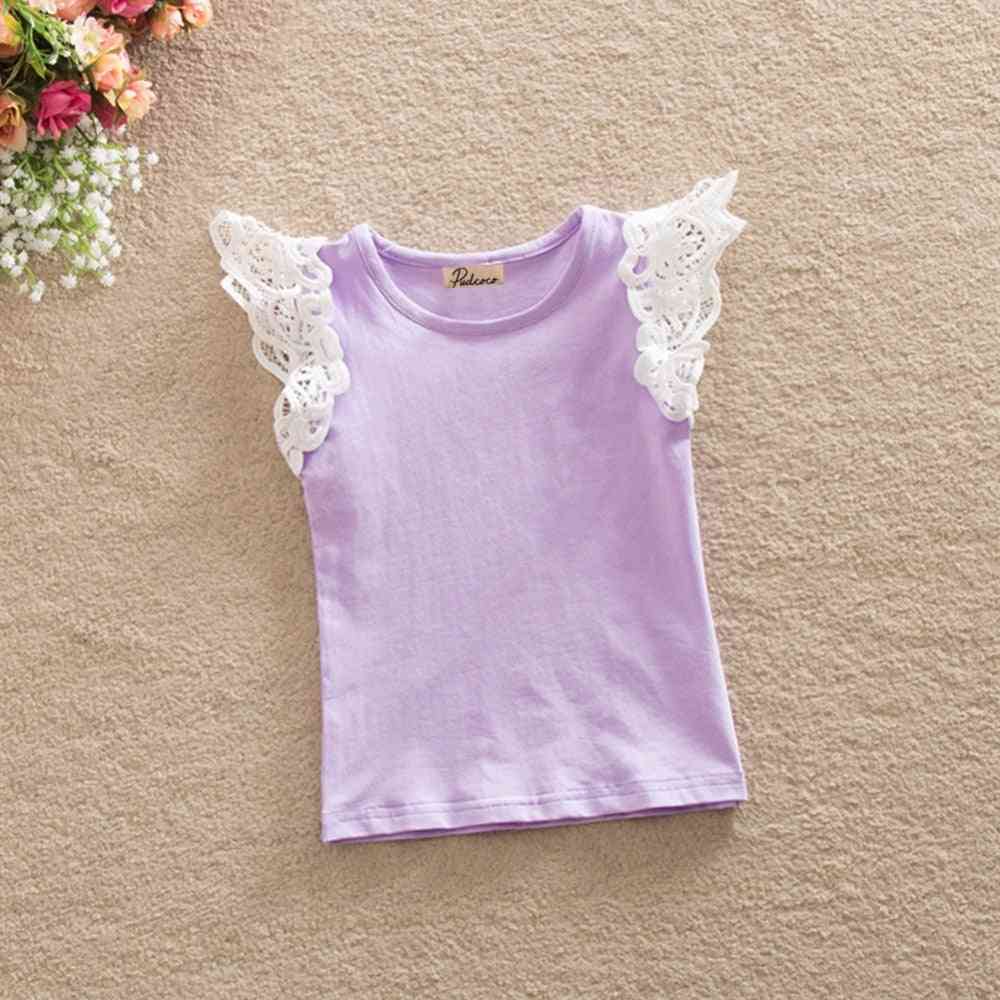 Summer Infant Cotton T-shirt, Baby Princess Lace Sleeve Tops