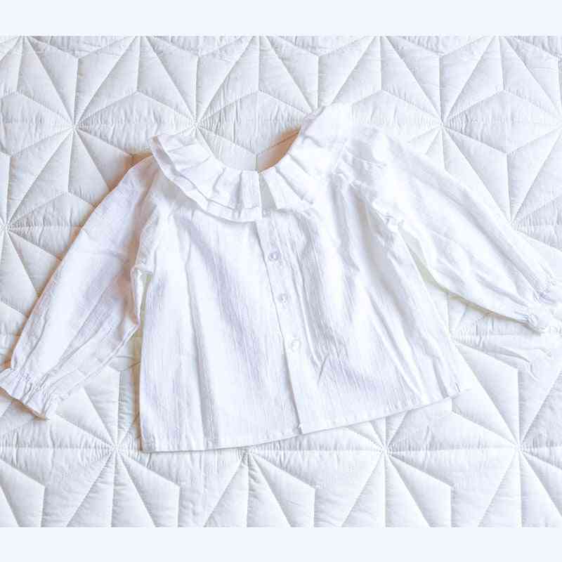 Babybluse forår efterår hyggelig bomuld nyfødt børne skjorte langærmet plisseret krave børnetøj - hvid / 6m