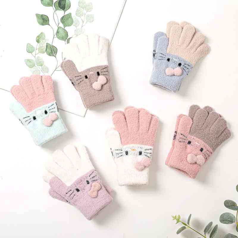 Cartoon Printed, Warm And Soft Woolen- Full Finger Baby Gloves