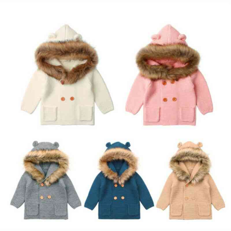 Winter Warm, Hooded Fur Collar Jacket For Kids