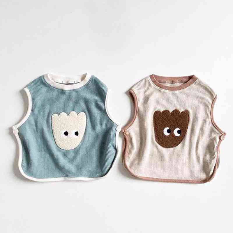 Cartoon Bear Print, Sleeveless T-shirt- Newborn Baby Vest