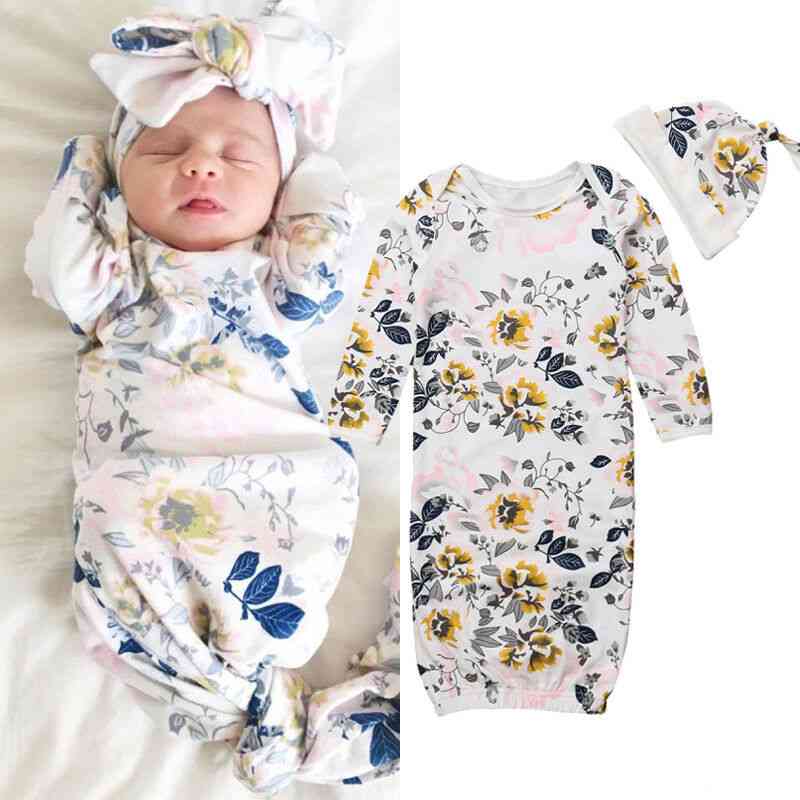 Cotton Floral Printed, Long Sleeve, O Neck Swaddle Wrap For Babies