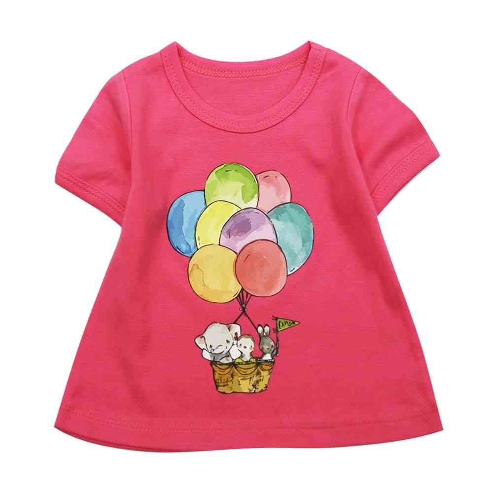 Koszulka dziewczęca z nadrukiem balonu, bawełniany top z krótkim rękawem
