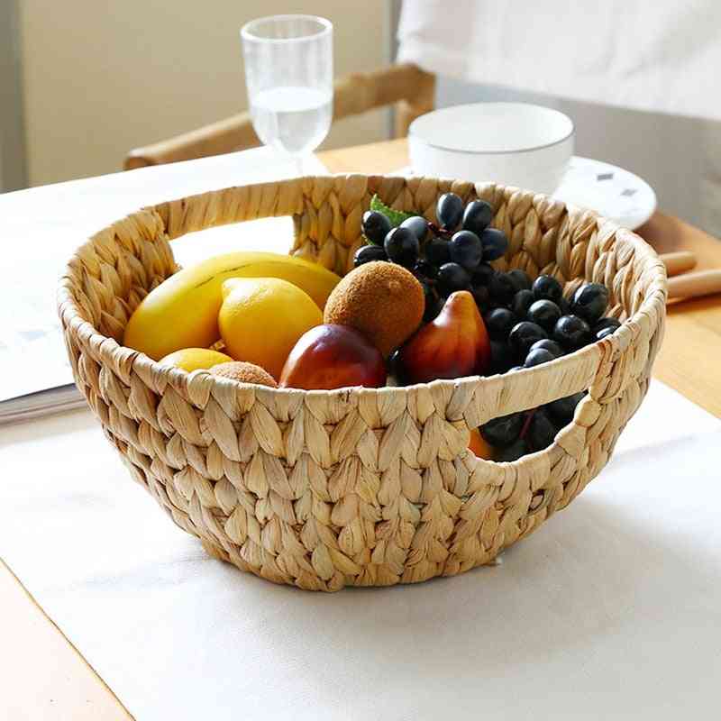 אחסון פירות דיסק קשיח טבעי - סלסלת פירות מגש לאחסון שולחן עבודה (צבע עץ) -