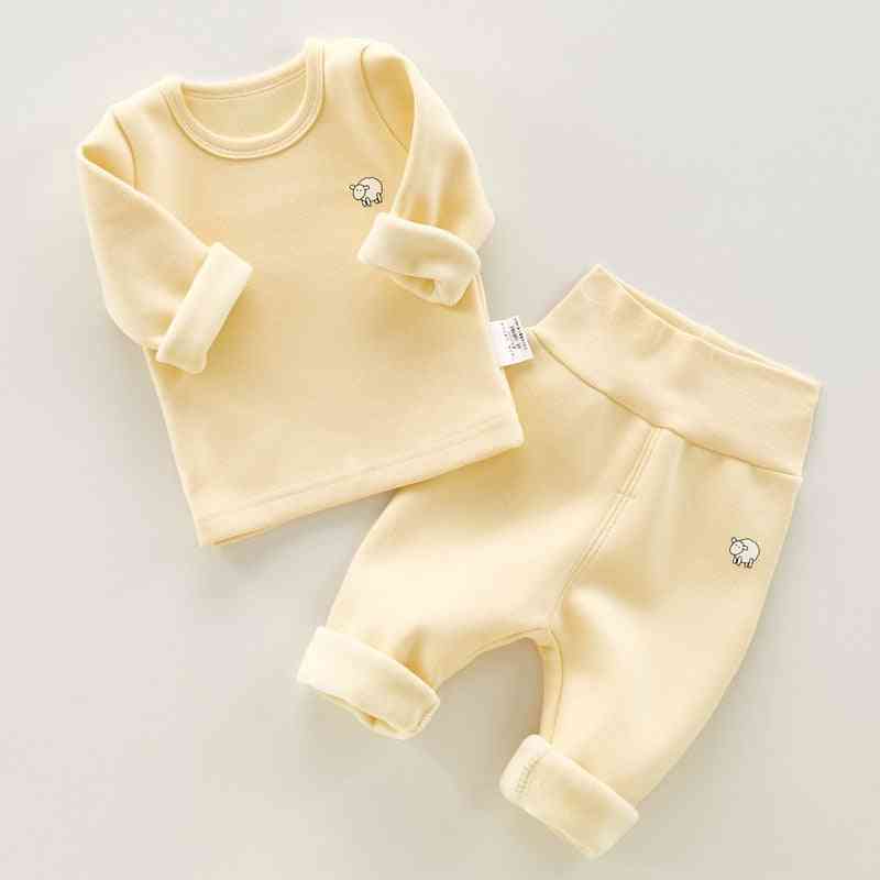 Børnetøj solid langærmet t-shirt bukser til baby drenge piger toddler vinter bløde børn - pink / 66-højde 55-66cm