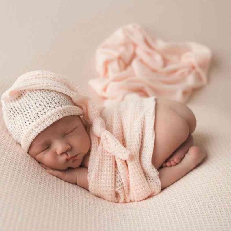 Hatte + indpakning af nyfødte fotografering rekvisitter babyhjelm til dreng skyde cocoon studio tilbehør - 1 hat og 1 wrap