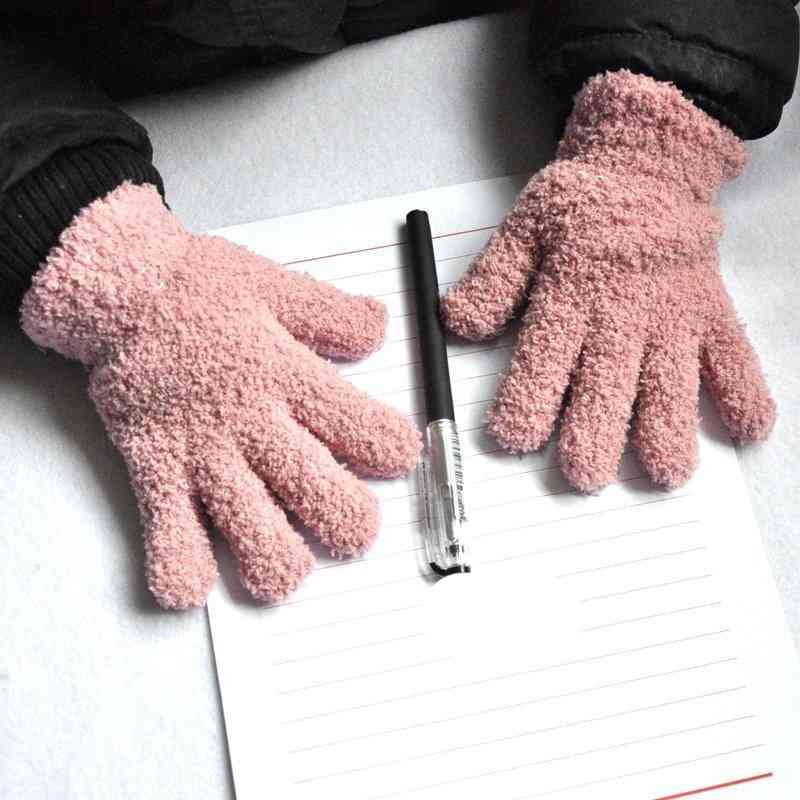 Modne dziecięce rękawiczki - dziecięce zimowe koralowe rękawiczki polarowe, ciepłe zagęszczone rękawiczki miękkie pełne palce, dziecięce rękawiczki dla chłopców / dziewcząt - białe