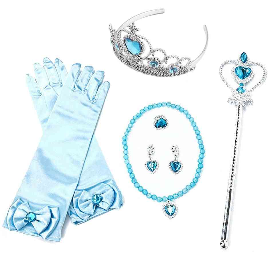 Komplet dodatkov za dekleta elsa anna, zabavni kostum aurora belle sofia snežna kraljica, tiara s čarobno palčko, rokavice lasulja in pletenica