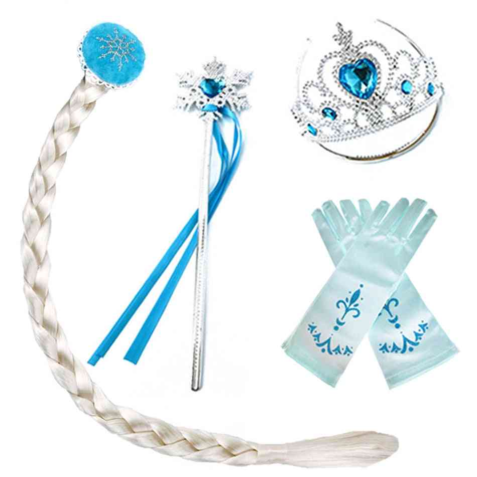 Komplet dodatkov za dekleta elsa anna, zabavni kostum aurora belle sofia snežna kraljica, tiara s čarobno palčko, rokavice lasulja in pletenica