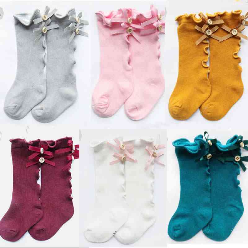 Børnebenopvarmere svamp og babybenopvarmere småbørn bomuld blonder deres pige strømpe almindelige sokker bue - orange ørebue / 0 til 1 år