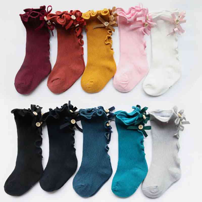 Børnebenopvarmere svamp og babybenopvarmere småbørn bomuld blonder deres pige strømpe almindelige sokker bue - orange ørebue / 0 til 1 år