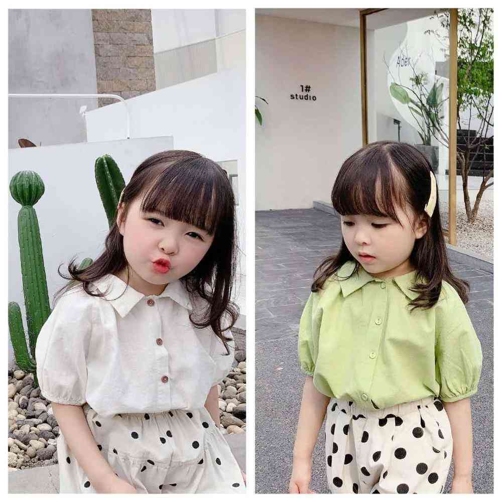 Abbigliamento per bambini estate ragazze camicia a maniche corte in cotone lino coreano - beige / 80 cm