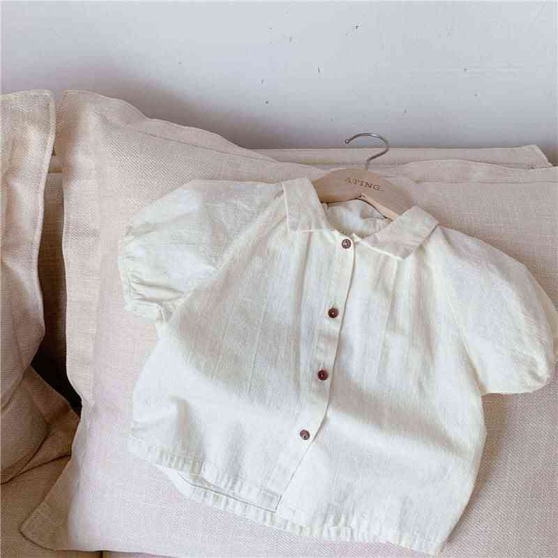 Vêtements pour enfants chemise à manches courtes en coton lin coréen fille d'été - beige / 80cm