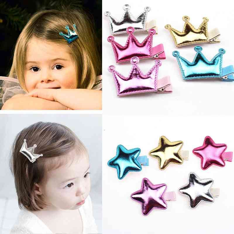 Cute Princess Style, Crown/star/heart Shaped, Glossy Texture Hair Side Clips