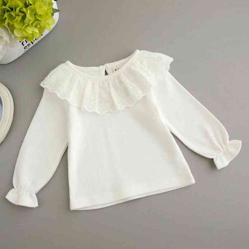 Neugeborenes Baby weißes T-Shirt, Mädchen langärmelige Baumwollbluse T-Shirts - Baby weiße Rüschen colthes