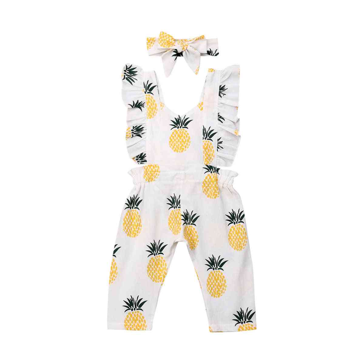 Novorozené děvčátko oblečení bez rukávů volánový ananasový potisk kombinézu čelenka oblečení letní oblečení