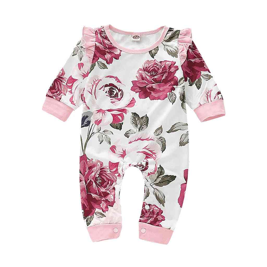 Baby piger jumpsuit, langærmet flæser blomsterprint klude