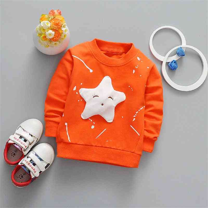 T-shirt para bebés / meninas / meninos, manga comprida com padrão de estrelas, t-shirts desportivas para meninas, roupa infantil de algodão