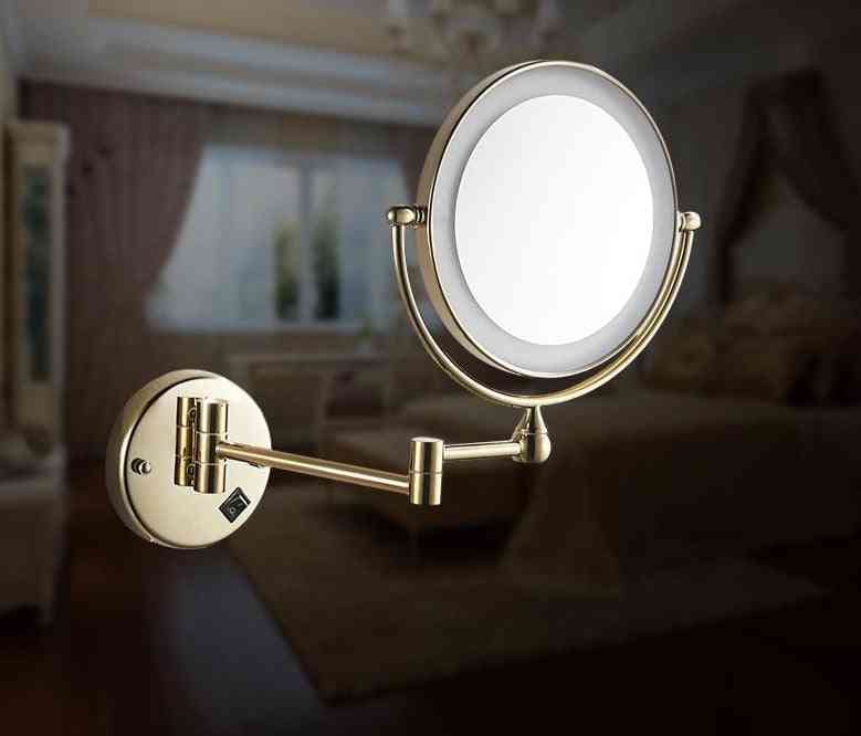 Miroirs de maquillage à lumière LED en laiton doré, miroirs ronds de 8 