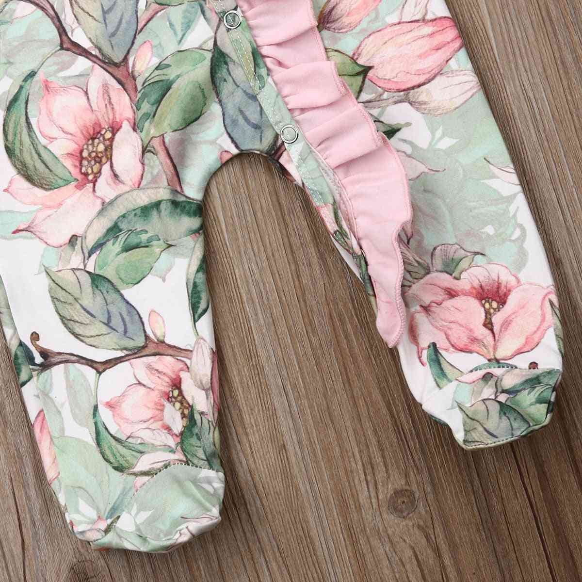 Nyfødt baby baby pige blomster prik tøj romper jumpsuit efterår outfit sæt