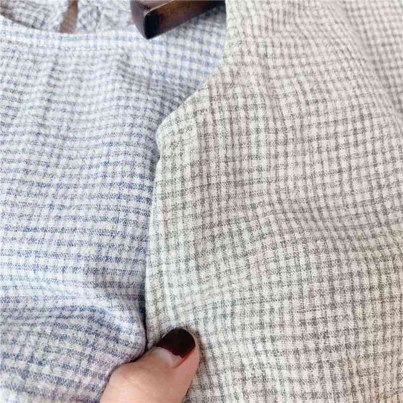 Vêtements pour enfants d'été filles coréen à carreaux lin coton gilet chemise sans manches col rond poche top mignon