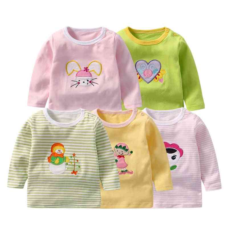Camisetas para niñas bebés ropa de manga completa camisetas de algodón tops recién nacidos dibujos animados animales bordado niño