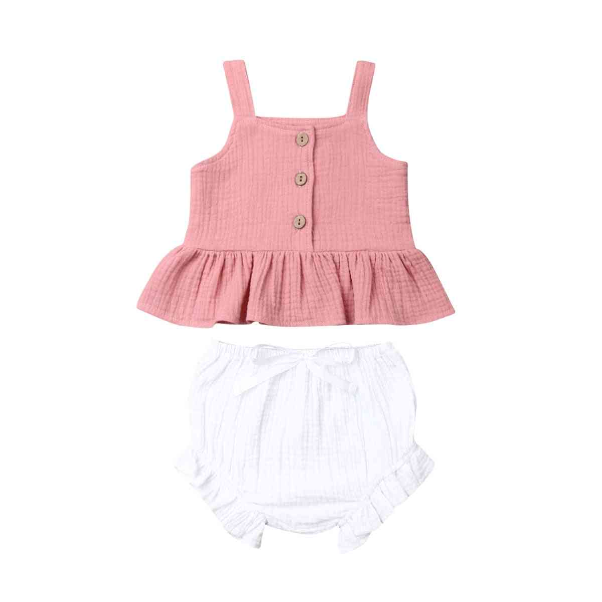 Button Sleeveless Mini Shorts Outfits For Newborn Baby