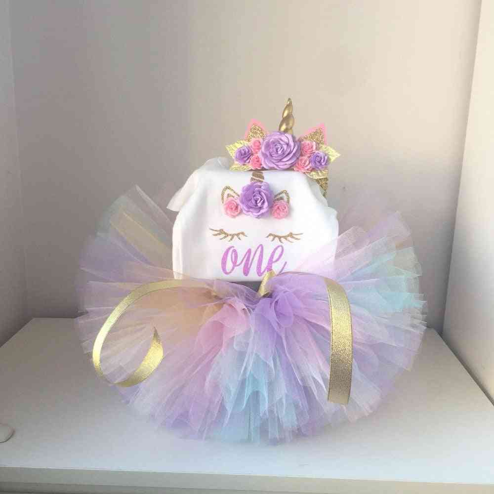 Narozeninová narozeninová holčička 1 rok + tutu šaty + čelenka unicorn šaty