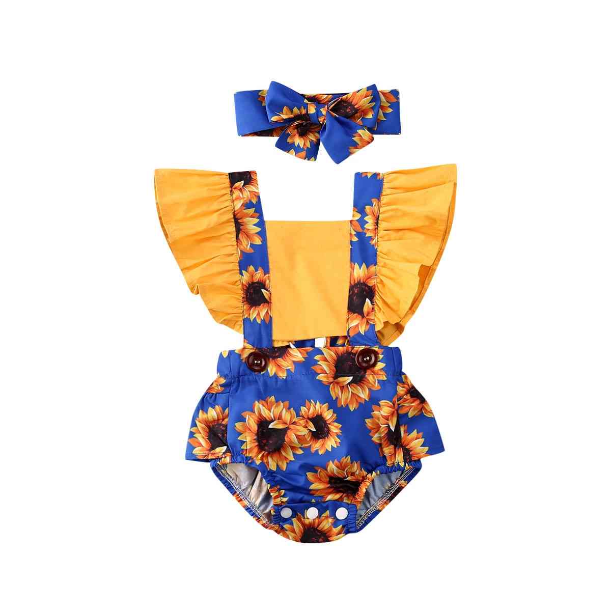 Letná móda novorodené deti oblečenie pre deti oblečenie denná kombinéza kvetinová riflová čelenka